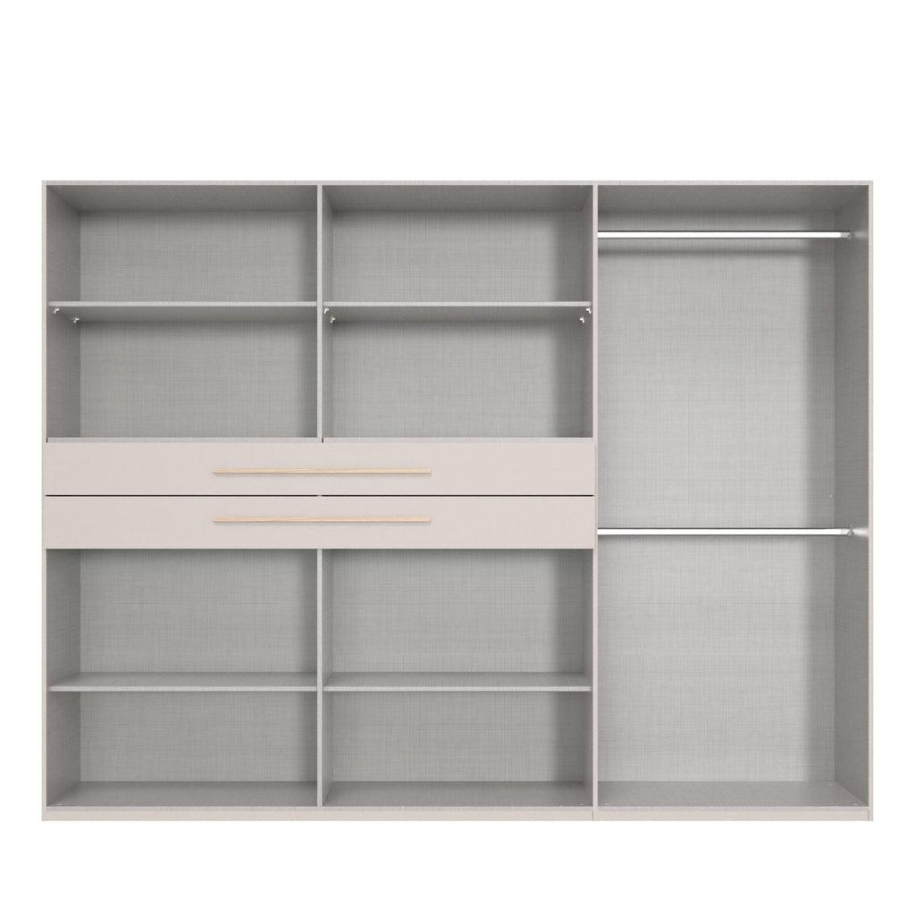 Drehtürenschrank Kleiderschrank B273/H210/T58 cm in Grafit mit 2 großen Schubkästen in Eiche Artisan Dekor, Passepartout & 2 Spiegel / 22652