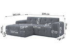 Ecksofa mit raffinierten Steppungen und Ottomane links, Wellenunterfederung, Chenille-Bezug Grau / 21046