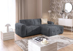 Ecksofa mit raffinierten Steppungen und Ottomane rechts, Wellenunterfederung, Chenille-Bezug Grau / 21045