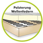 Ecksofa mit raffinierten Steppungen und Ottomane links, Wellenunterfederung, Chenille-Bezug Hellgrau / 21044