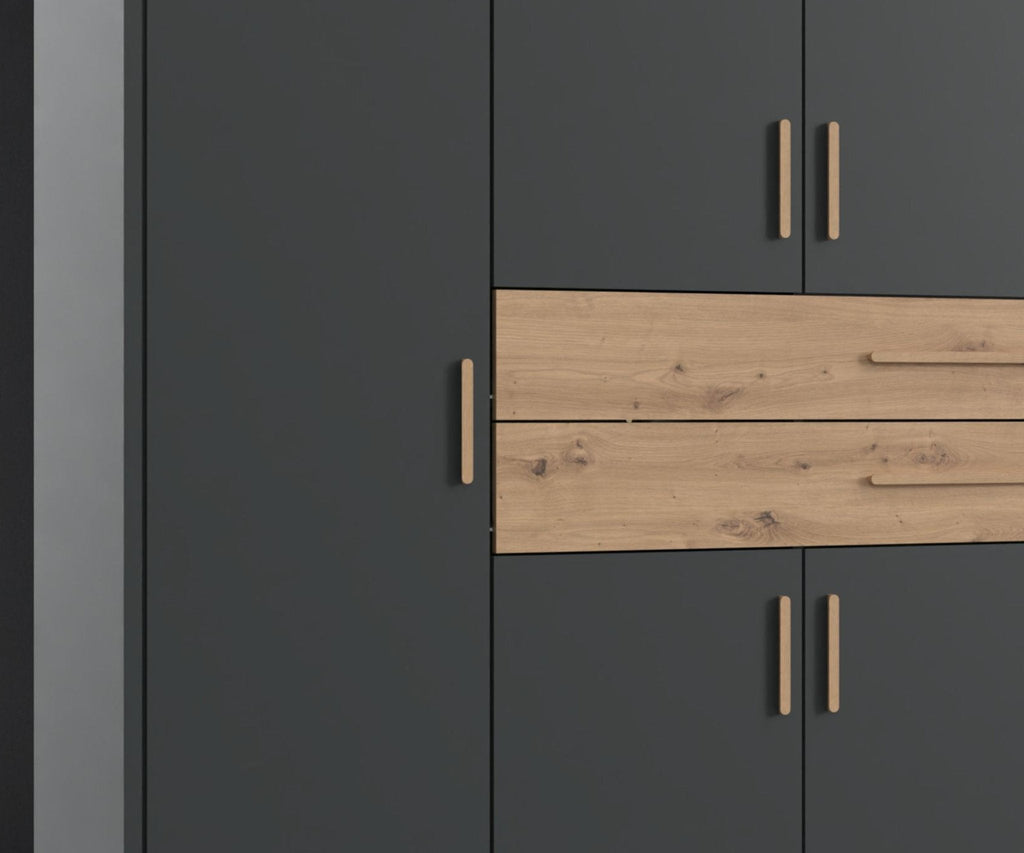 Drehtürenschrank Kleiderschrank B273/H210/T58 cm in Grafit mit  2 großen Schubkästen in Eiche Artisan Dekor / 22646