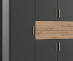 Drehtürenschrank Kleiderschrank B273/H210/T58 cm in Grafit mit  2 großen Schubkästen in Eiche Artisan Dekor / 22646