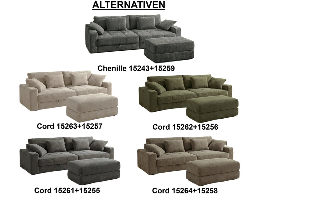 Big-Sofa mit 2 Bettkästen, Wellenunterfederung, Cord-Bezug Dunkelgrau / 15261