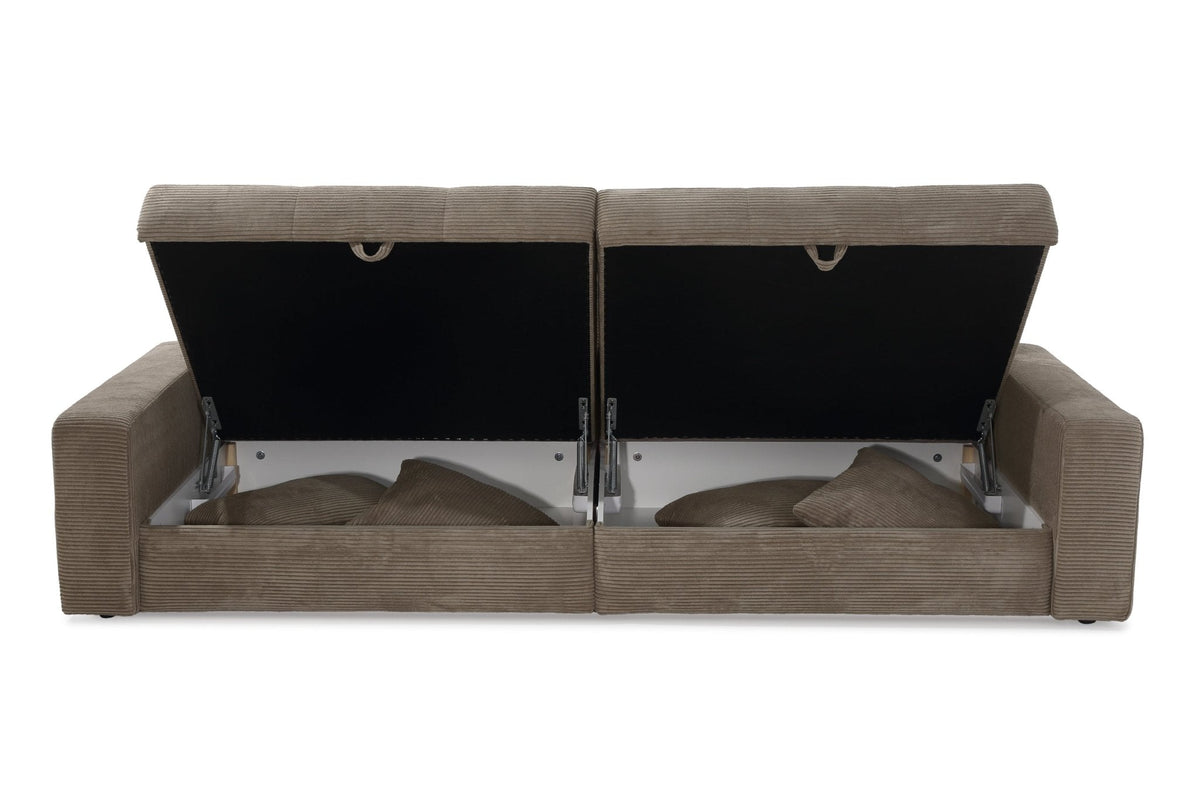 Big-Sofa mit 2 Bettkästen, Wellenunterfederung, Cord-Bezug Braun Taupe / 15264