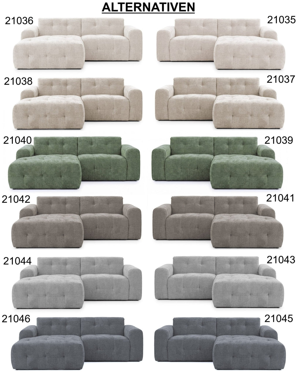 Ecksofa mit raffinierten Steppungen und Ottomane rechts, Wellenunterfederung, Chenille-Bezug Grau / 21045
