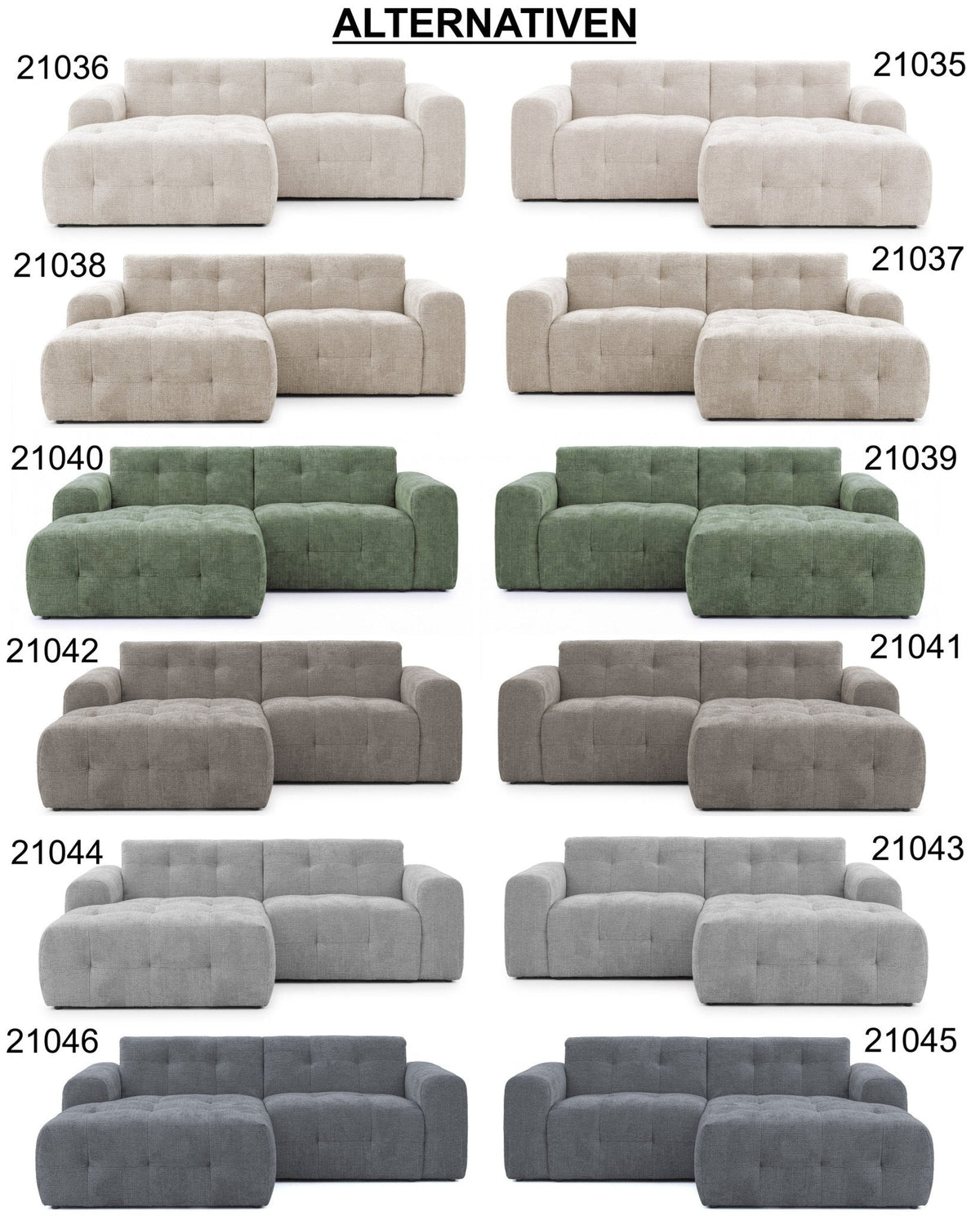 Ecksofa mit raffinierten Steppungen und Ottomane rechts, Wellenunterfederung, Chenille-Bezug Grau / 21045