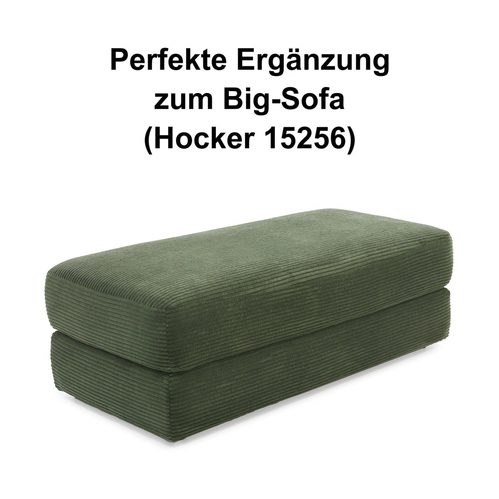 Big-Sofa mit 2 Bettkästen, Wellenunterfederung, Cord-Bezug Grün / 15262