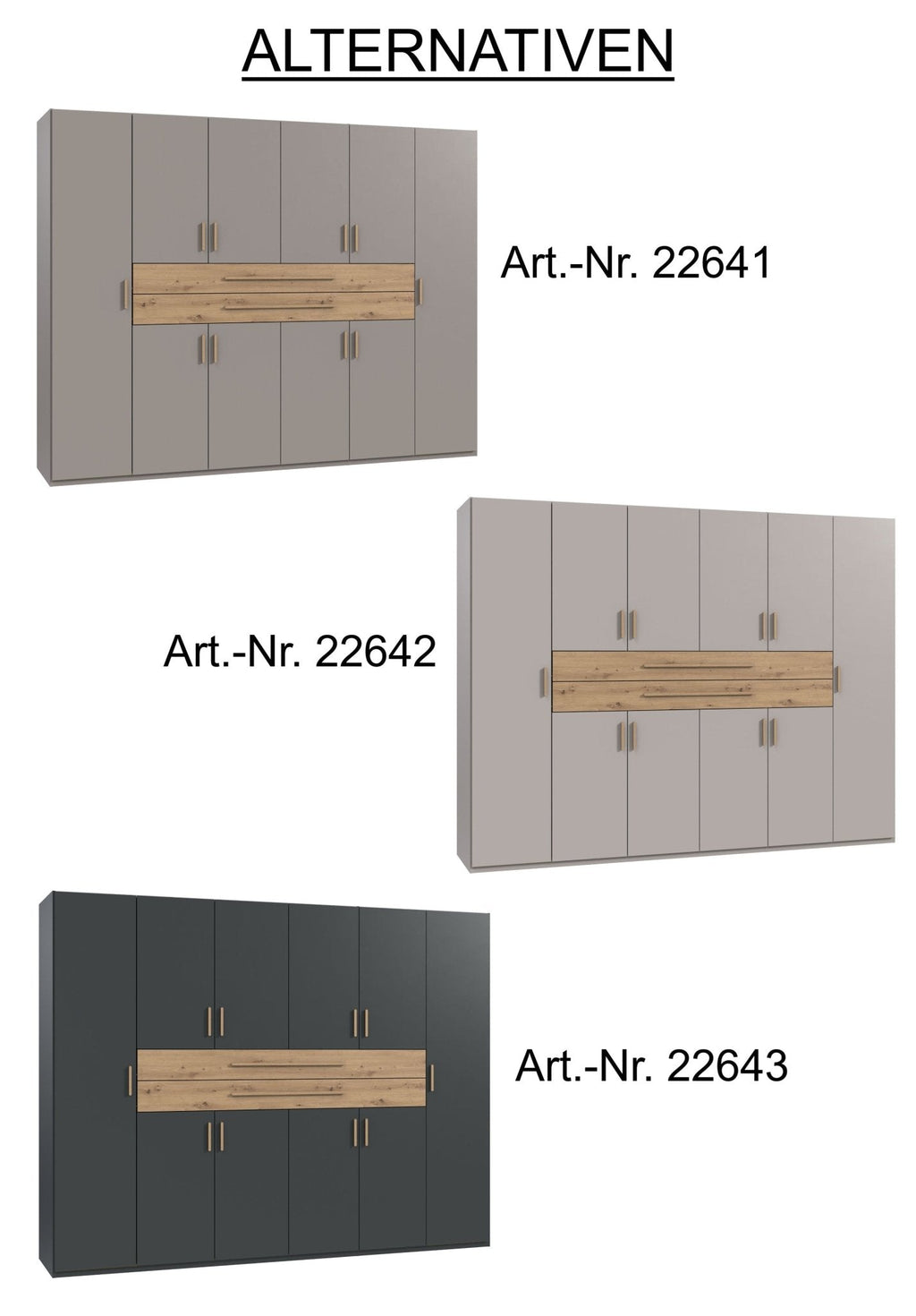 Drehtürenschrank Kleiderschrank B270/H208/T58 cm in Grafit mit 2 großen Schubkästen in Eiche Artisan Dekor / 22643
