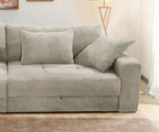 Big-Sofa mit 2 Bettkästen, Wellenunterfederung, Cord-Bezug Beige Grau / 15263