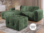 Ecksofa mit raffinierten Steppungen und Ottomane links, Wellenunterfederung, Chenille-Bezug Grün / 21040